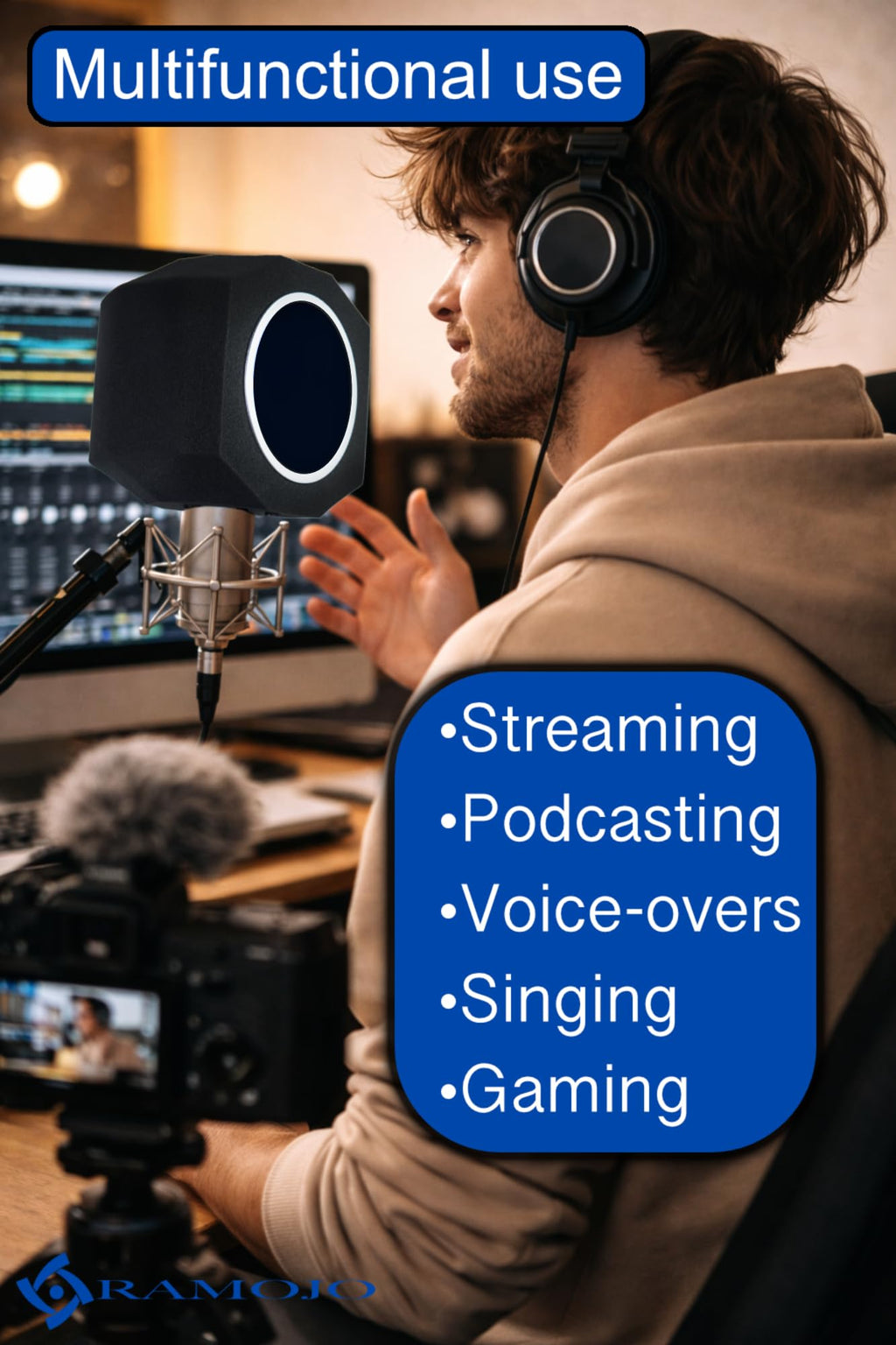 Microphone Isolation Shield with High-Density Foam – Adjustable Sound Absorbing Mic Shield for Podcasting, Streaming, Voice Recording, Vlogging – Fits Most Microphone Sizes