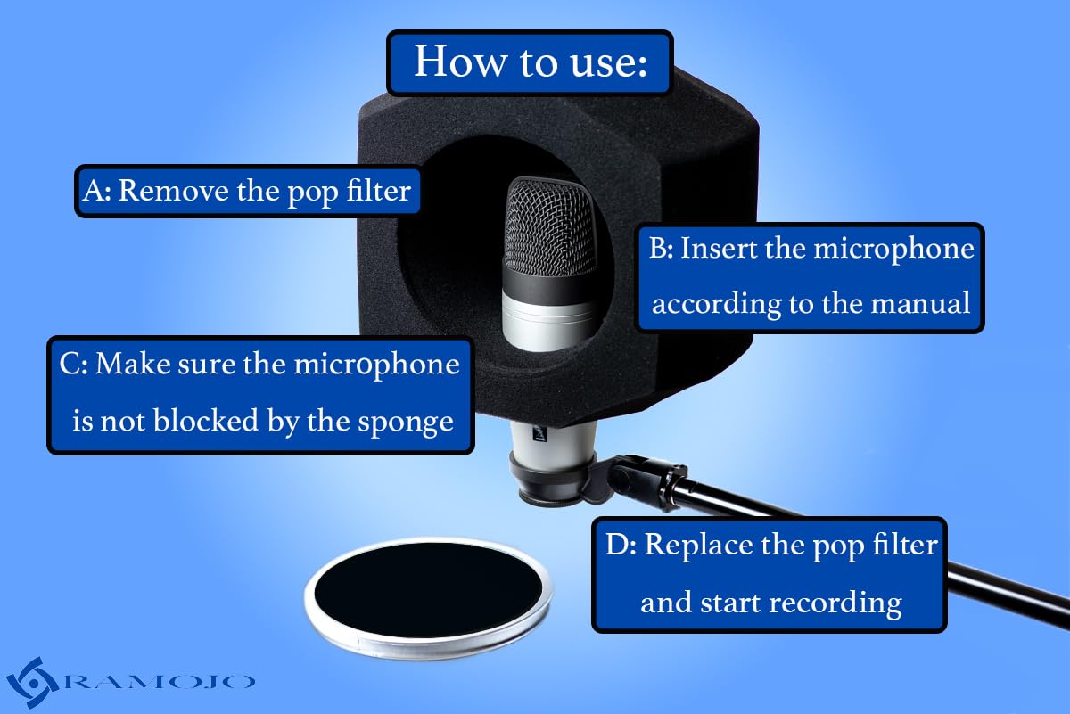 Microphone Isolation Shield with High-Density Foam – Adjustable Sound Absorbing Mic Shield for Podcasting, Streaming, Voice Recording, Vlogging – Fits Most Microphone Sizes